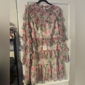 Ivy City Co. Garden State Tiered ruffle mini dress long sleeve pink floral XXL